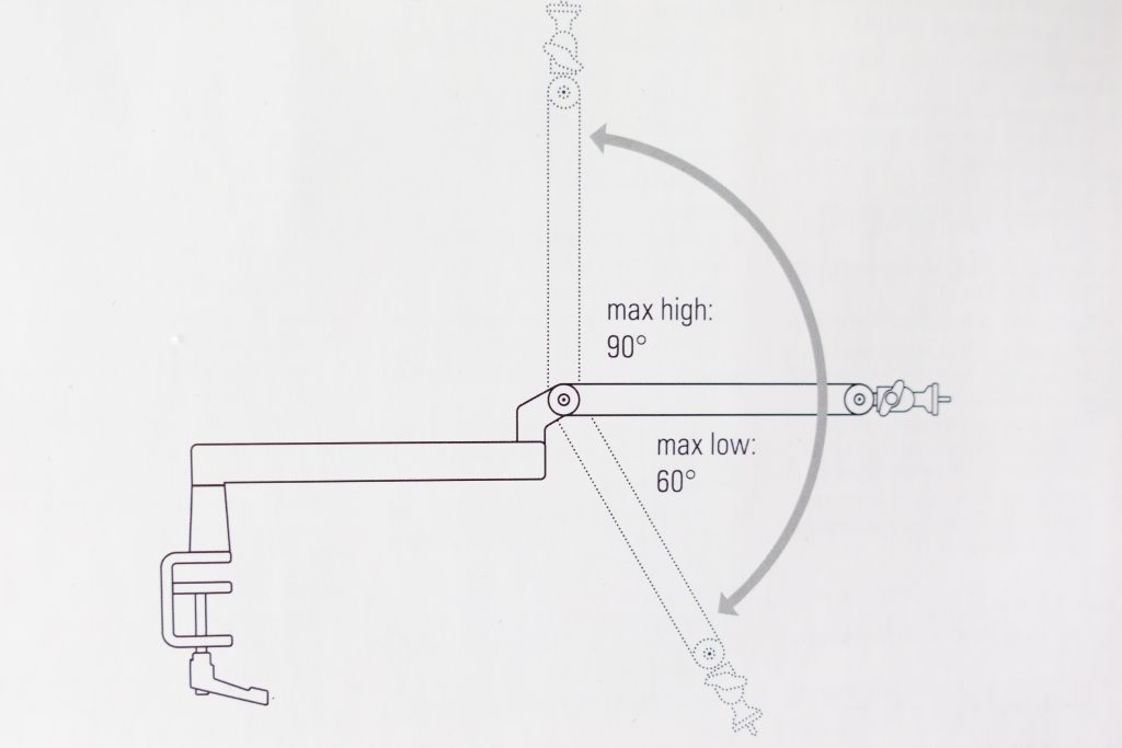 2202 Elgato Wave Mic Arm LP エルガト ロープロファイルマイクアーム 説明書 寸法 ２本目バー 曲がる 上９０度 下６０度